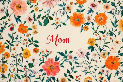 Floral Mother's Day Card with "Mom" in Red Script