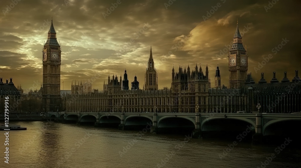 Naklejka premium London's Houses of Parliament, Big Ben, sunset.