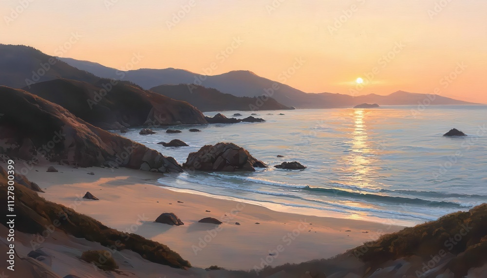 Fototapeta premium Sunset beach landscape photography coastal viewpoint serene environment california nature's beauty captured
