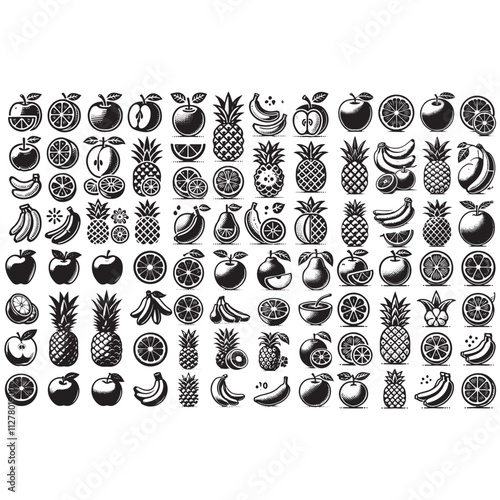 Fruits icon set, there are fruit icons of apple, orange, pineapple, banana, mango, banana, watermelon, guava, jackfruit and strawberry