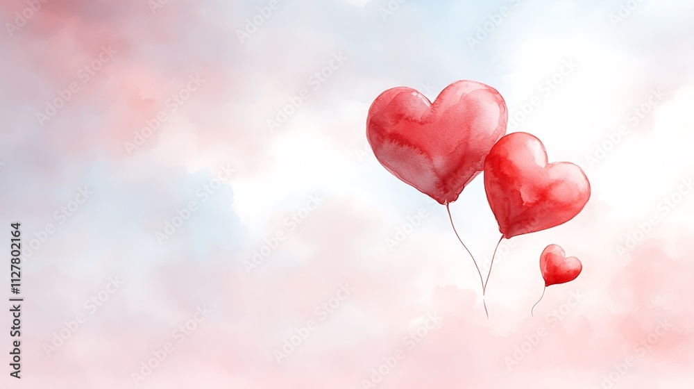 Romantic heart balloons floating in soft sky love theme digital artwork dreamy atmosphere Romantic heart balloons floating in soft sky love theme digital artwork dreamy atmosphere