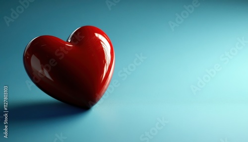 Shiny Red Heart on Blue Background Love Romance Valentine s