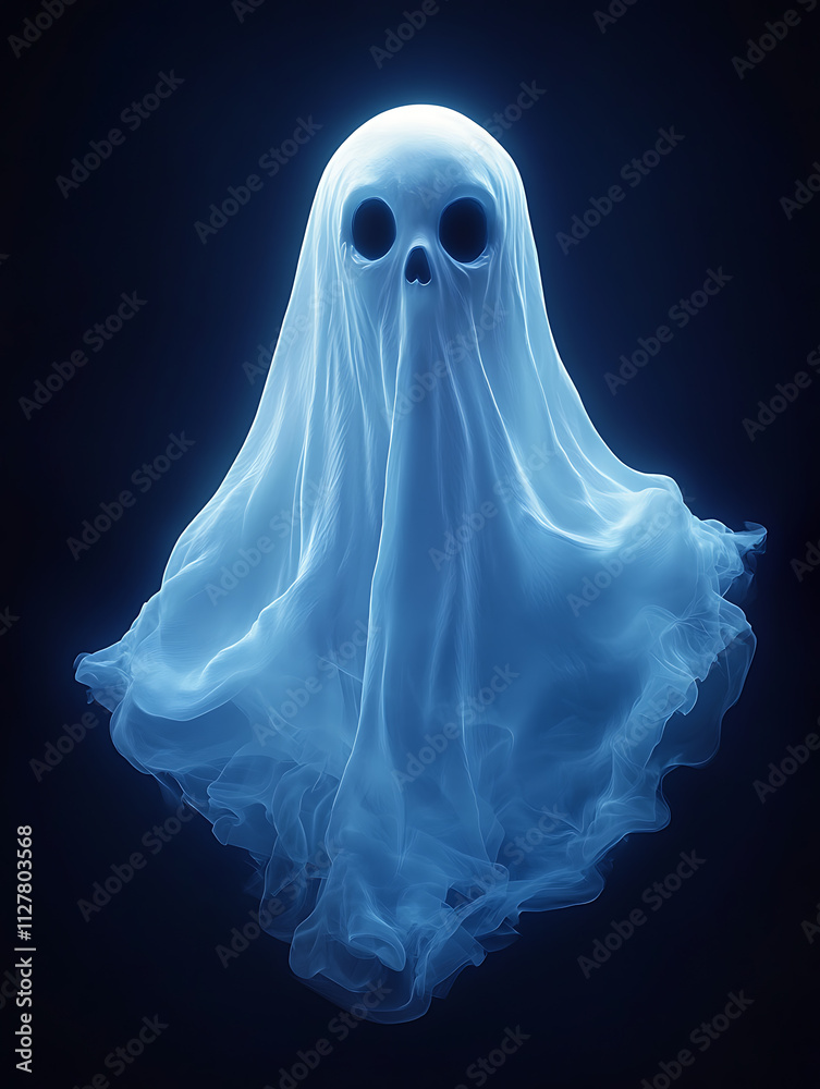Ethereal Blue Ghost Digital Art: Spectral Figure in a Glowing Sheet Ethereal Blue Ghost Digital Art: Spectral Figure in a Glowing Sheet