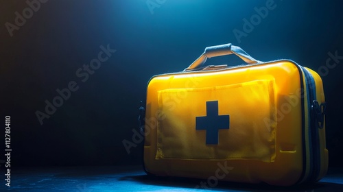 Illuminated Yellow Medical Kit for Emergency Readiness with Dramatic Lighting
