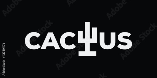 cactus typography text, lettering word mark logo design template