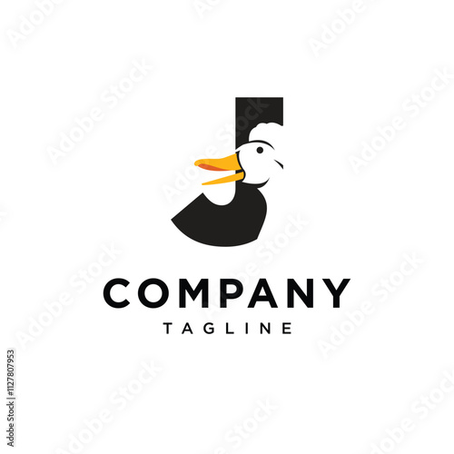  Letter J Crested Duck Logo Icon Vector 