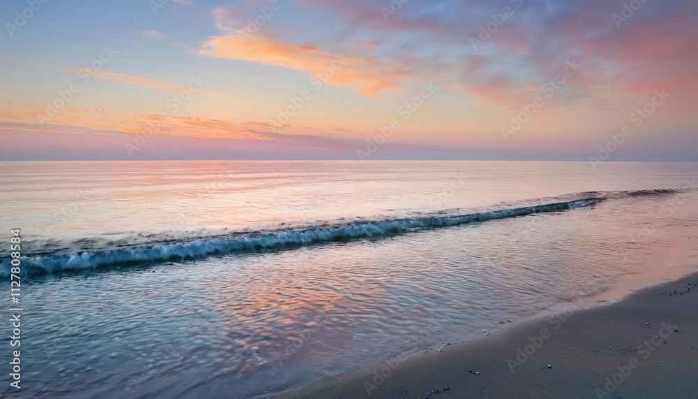 Obraz premium Brilliant blue expanse stretches endlessly, soft clouds drifting lazily across the pristine morning horizon.