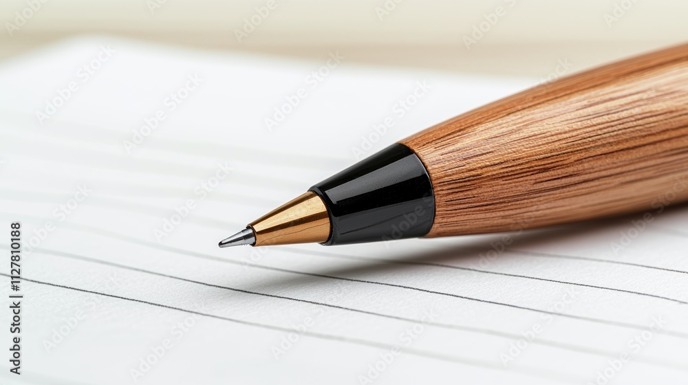 Elegant business pen on lined paper office setting close-up view Elegant business pen on lined paper office setting close-up view