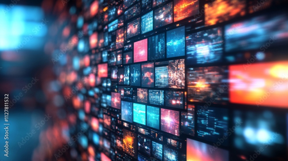 A Wall Of Screens Displays Data Streams And Digital Information A Wall Of Screens Displays Data Streams And Digital Information