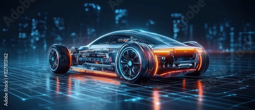 Futuristic Electric Vehicle Chassis Fast Performance Concept Prototype with High-Tech Features and Showcase Design