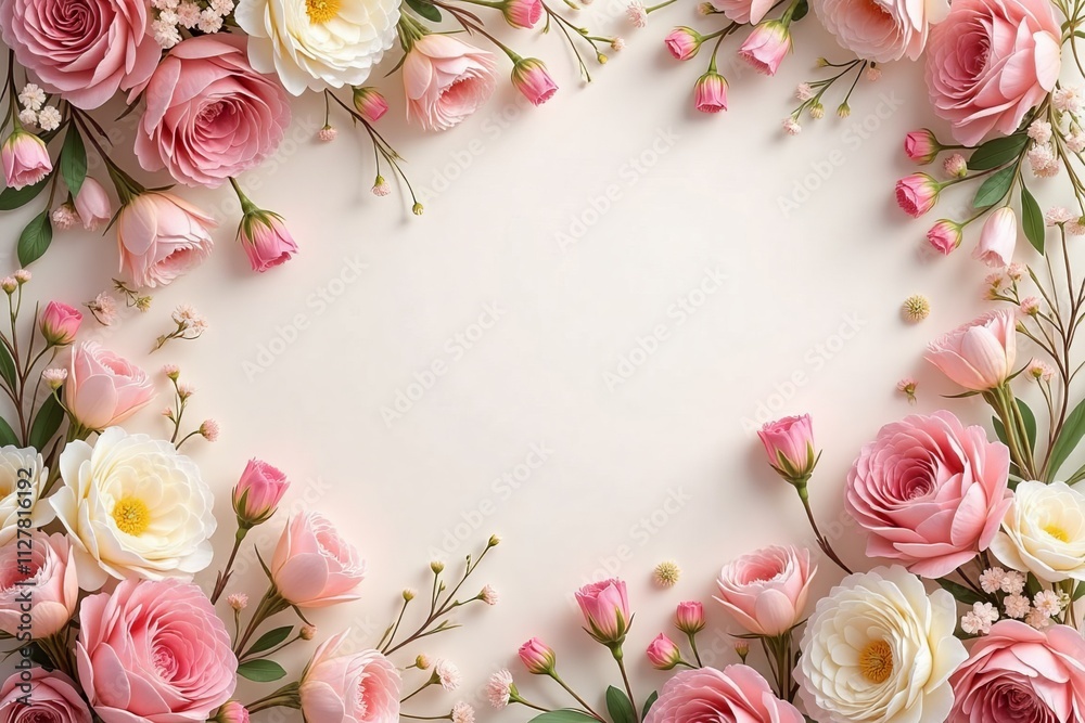 Delicate Pink Roses and Baby Breath Floral Frame Delicate Pink Roses and Baby Breath Floral Frame