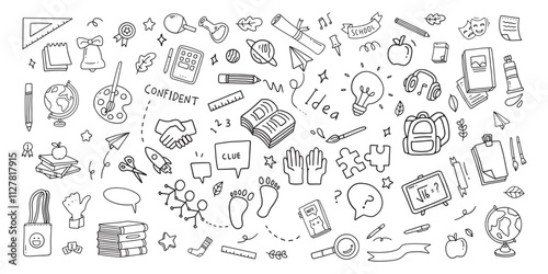 Back to school doodle elements. Vector illustration in line