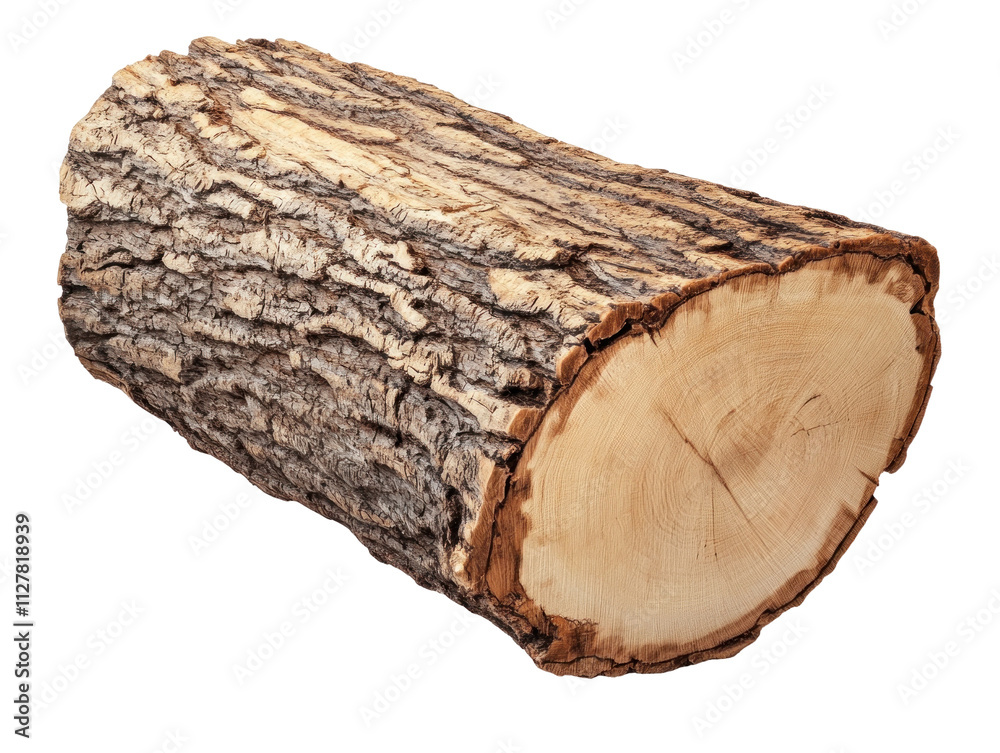 Natural Wooden Log with Textured Bark and Rings Natural Wooden Log with Textured Bark and Rings