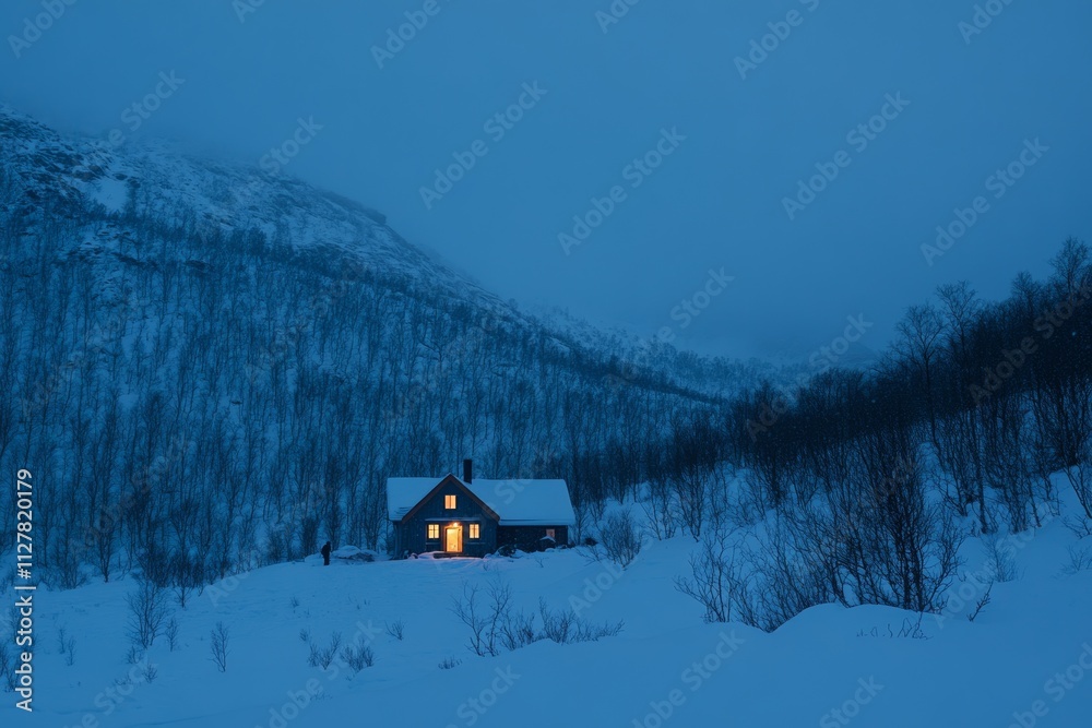 Cozy Cabin in Snowy Mountains at Twilight Cozy Cabin in Snowy Mountains at Twilight