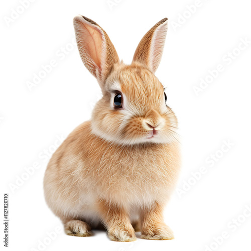 Closeup Portrait of Cute and Fluffy Bunny Rabbit Sitting on White Background