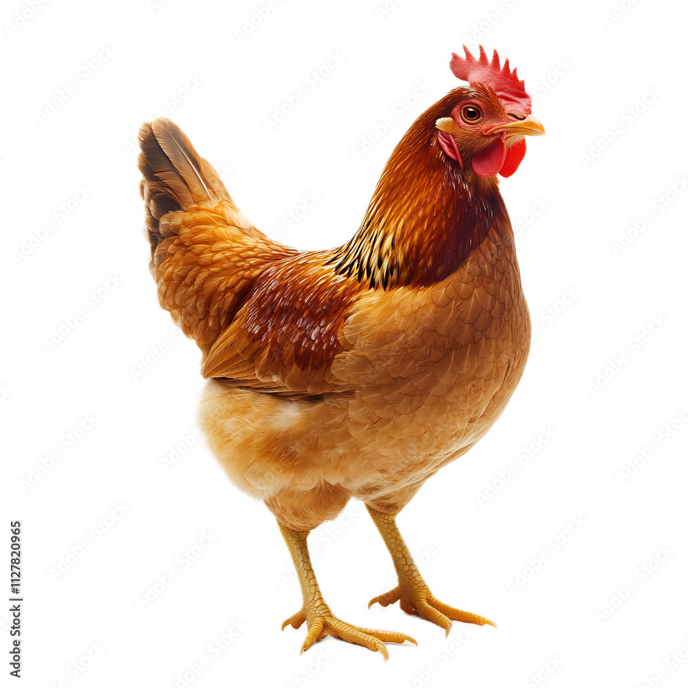 Fototapeta premium Closeup Portrait of Vibrant Red Rooster Standing in Farmyard