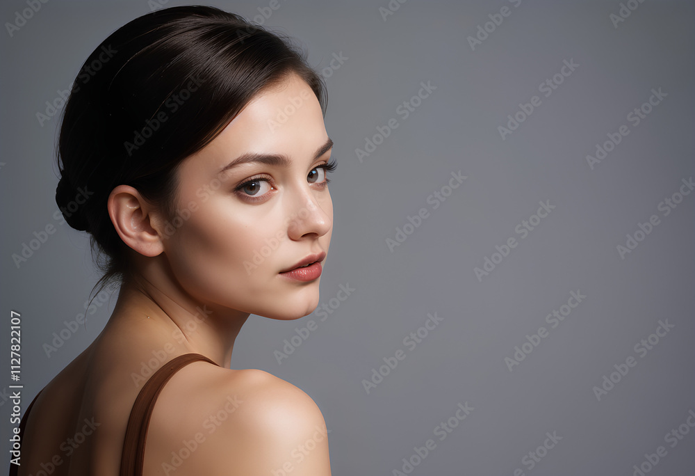 Elegant Back View of Model with Neat Bun Hairstyle During Photoshoot