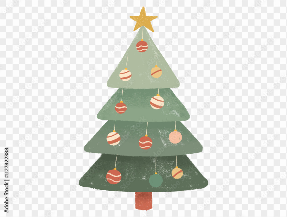 Hand drawn Christmas tree with chalk style decorations and childlike lines on transparent background, perfect for festive designs. vector Hand drawn Christmas tree with chalk style decorations and childlike lines on transparent background, perfect for festive designs. vector