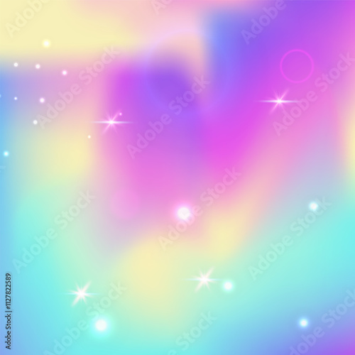 Unicorn Invitation. Pink Girl Gradient. Kawaii Pattern. Holographic Galaxy Invite. Purple Fantasy Background. Lilac Abstract Hologram. Magic Texture. Cute Unicorn Invitation.