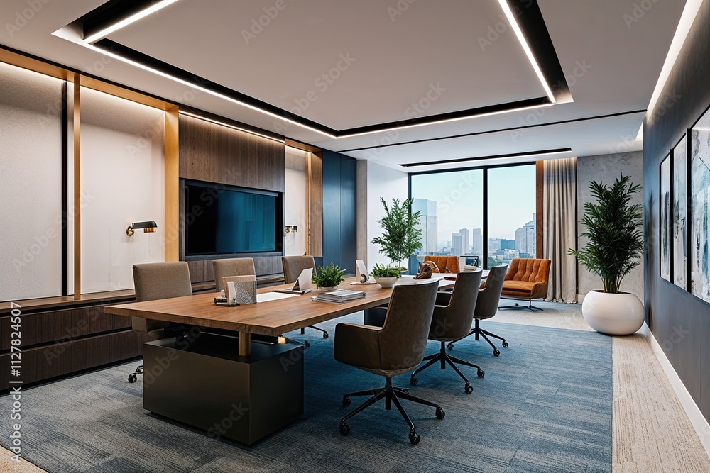 Fototapeta premium Digital Art Display in Contemporary Office Space Design and 3D Visualization