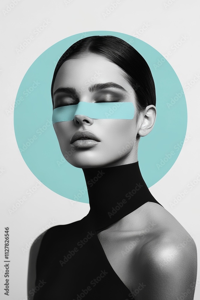 Stylish Woman with Abstract Teal Accent Stylish Woman with Abstract Teal Accent