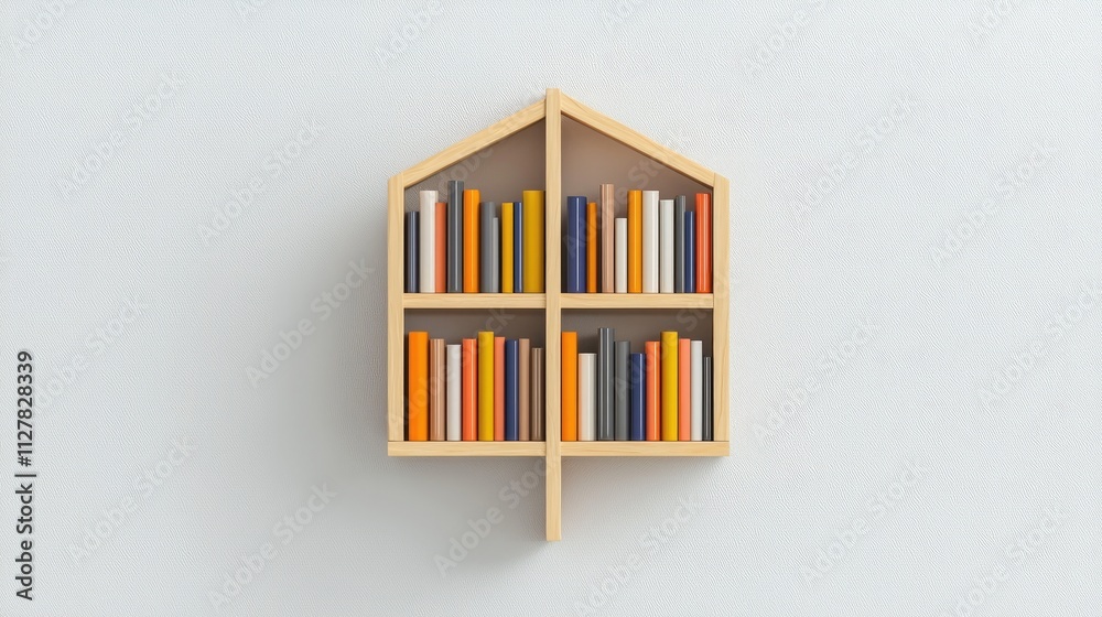Stylish wooden bookshelf shaped like a house, perfect for modern interior decoration and organizing books. Stylish wooden bookshelf shaped like a house, perfect for modern interior decoration and organizing books.