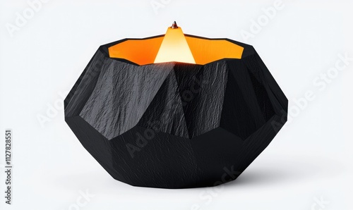 Unique geometric candle holder showcasing modern design with a striking contrast of black and orange colors. photo