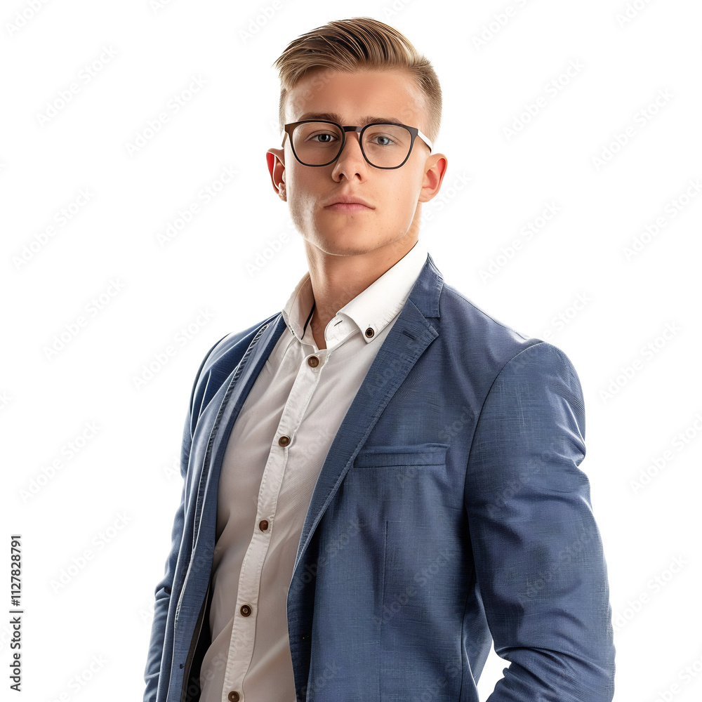 Confident Young Businessman in Suit Looking Straight at in Studio