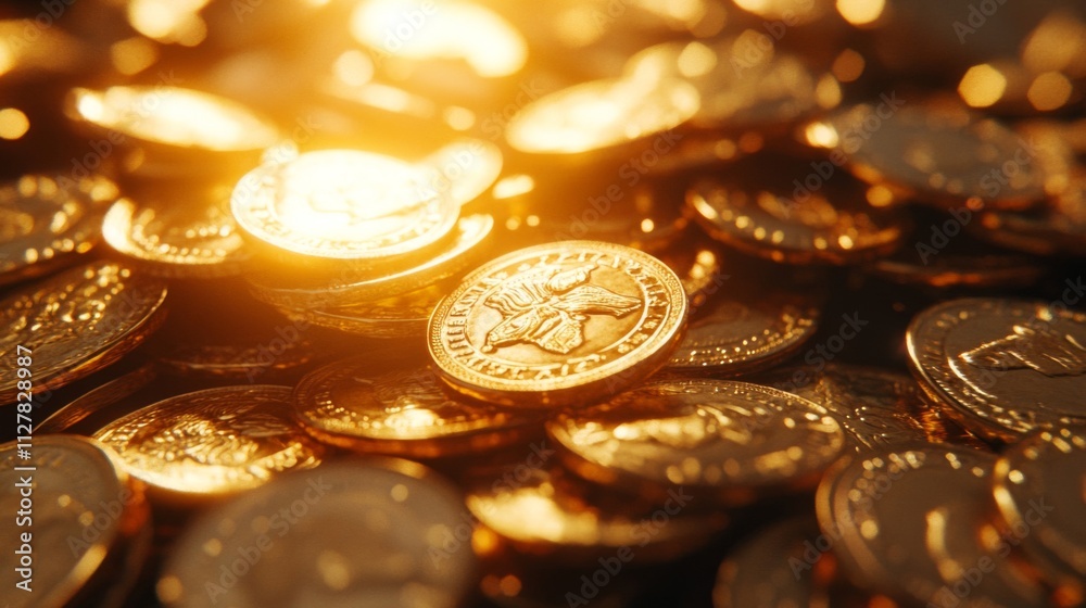 A Pile of Shiny Golden Coins Reflecting Light