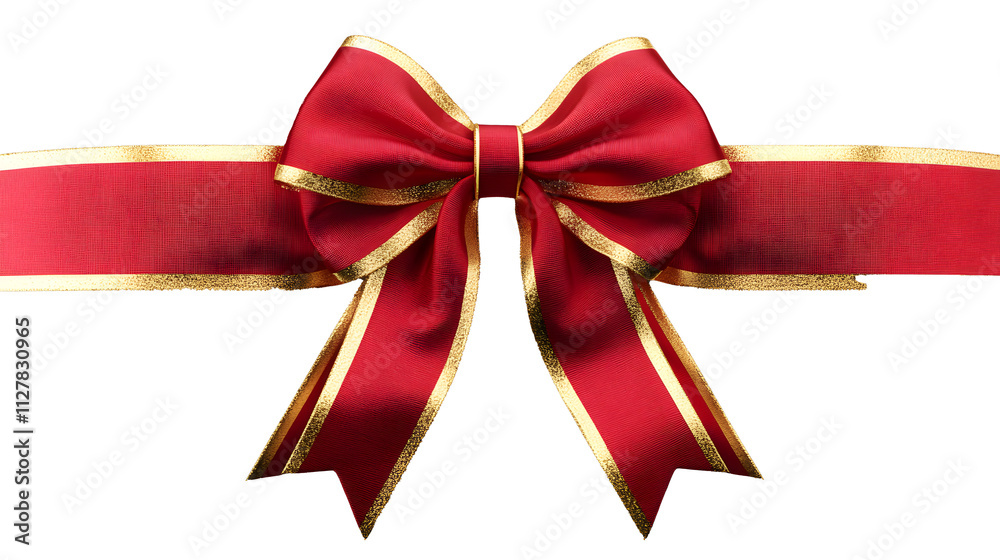 Fototapeta premium red ribbon and bow with gold isolated against transparent background