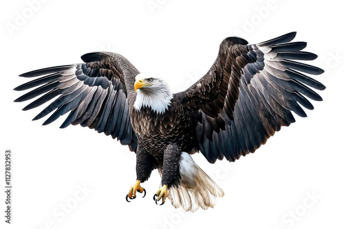 American bald eagle in majestic flight with wings spread wide- isolated on a transparent background- ideal for patriotic- wildlife- and nature-themed projects and designs. photo