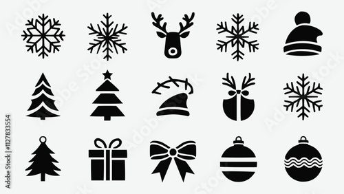 Collection of Christmas set icons on white background