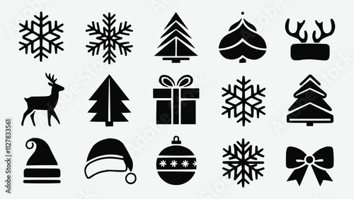 Collection of Christmas set icons on white background