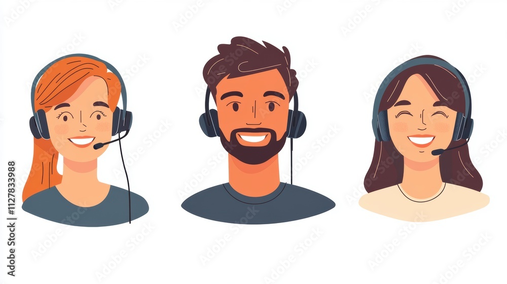 A team of customer support representative with headset A team of customer support representative with headset