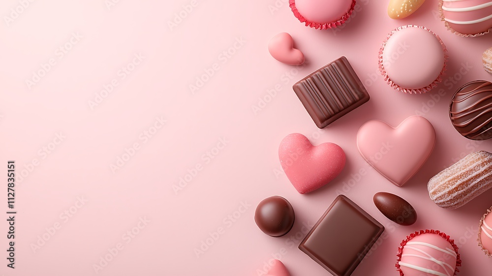 Charming valentine's day background with assorted chocolates and sweet romantic treats Charming valentine's day background with assorted chocolates and sweet romantic treats