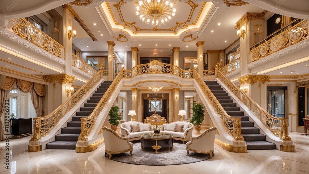 Obraz premium Grand Staircase Interior Luxurious Mansion Design