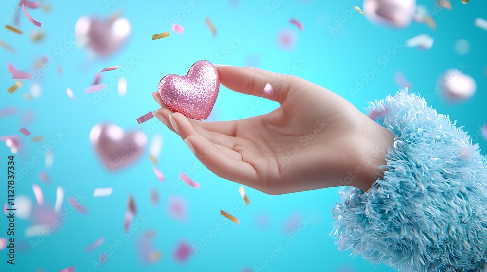 Valentine’s day celebration with hearts and confetti colorful background festive mood Valentine’s day celebration with hearts and confetti colorful background festive mood