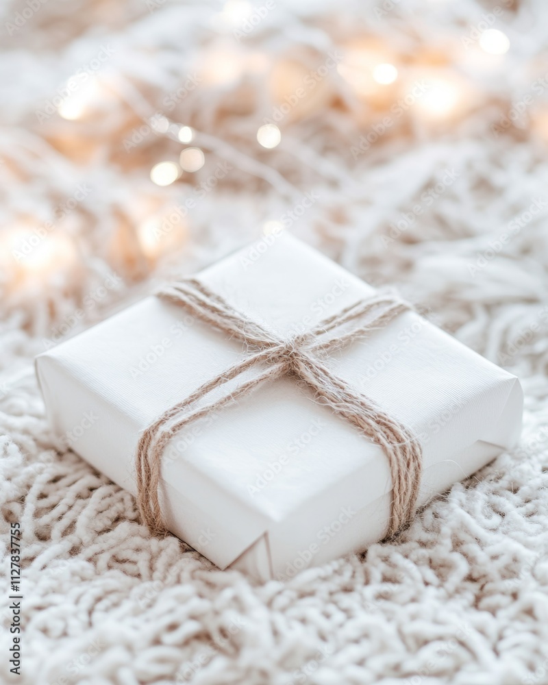 Cozy Winter Gift on Knitted Blanket with Fairy Lights Cozy Winter Gift on Knitted Blanket with Fairy Lights