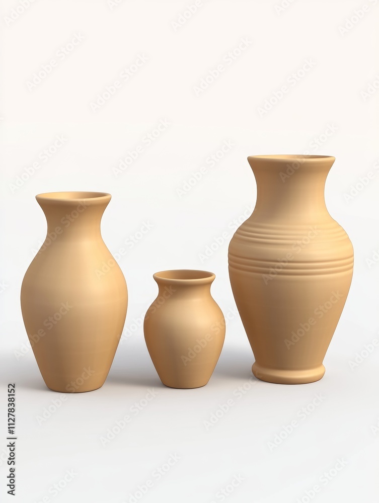 Three Clay Pots on White Background Three Clay Pots on White Background