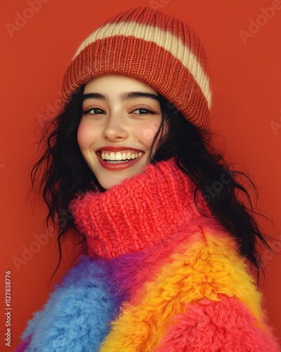 A woman wearing a beanie and a floral jacket