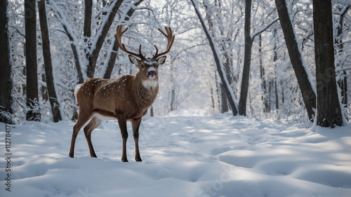 Wallpaper Mural a reindeer in a winter forest wonderland background. white background Torontodigital.ca