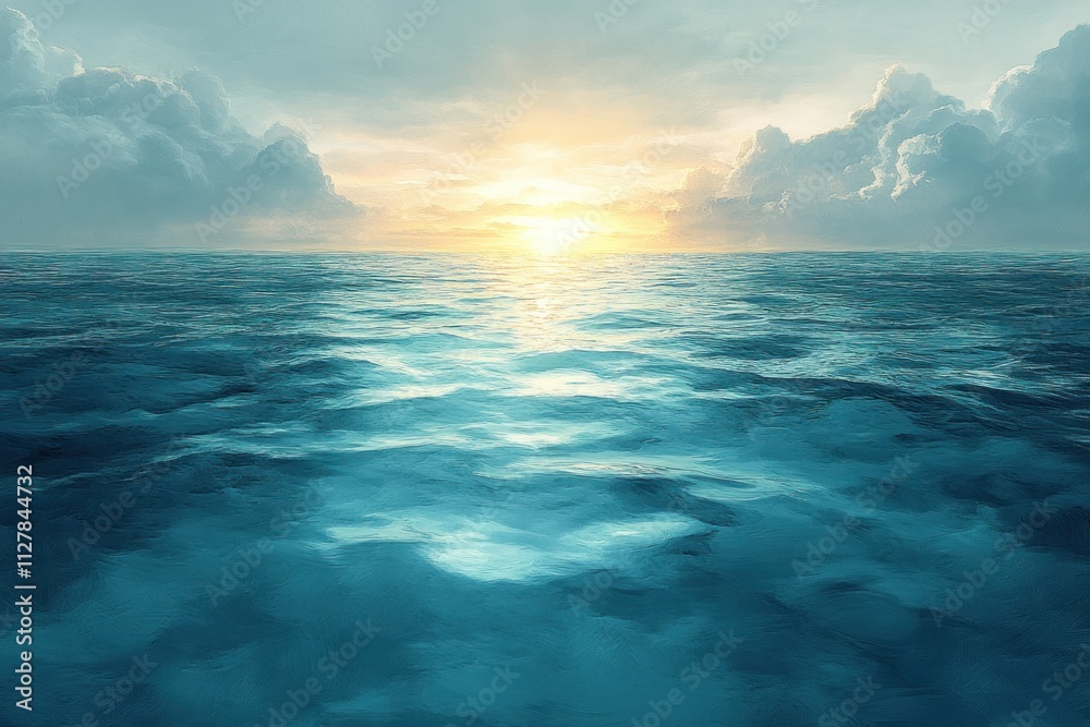 Obraz premium Clear Blue Water Surface Minimalist Illustration with Sunlight Reflection