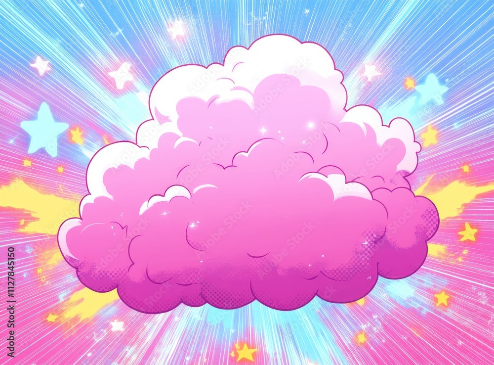 Colorful Stars and Fluffy Clouds in Comic Style Background Colorful Stars and Fluffy Clouds in Comic Style Background