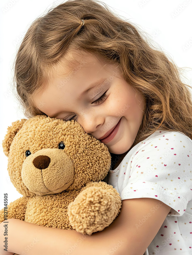 A joyful child hugs a soft teddy bear, radiating warmth and comfort, embodying the innocence of childhood. A joyful child hugs a soft teddy bear, radiating warmth and comfort, embodying the innocence of childhood.