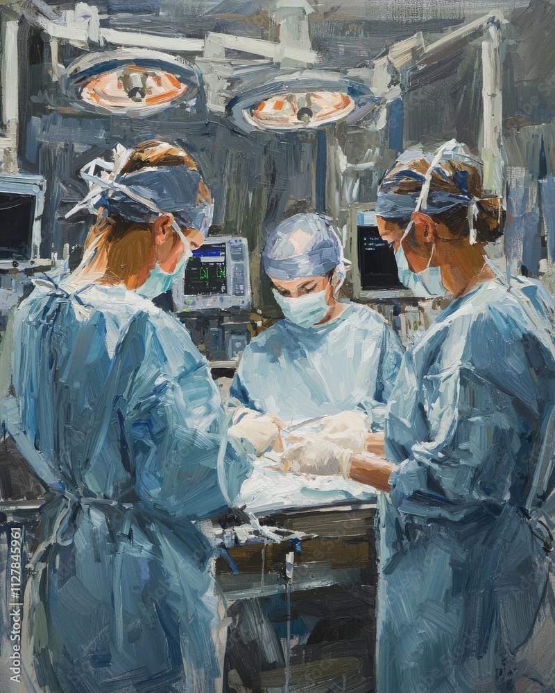 Surgical Team Performing Medical Procedure in Operating Room