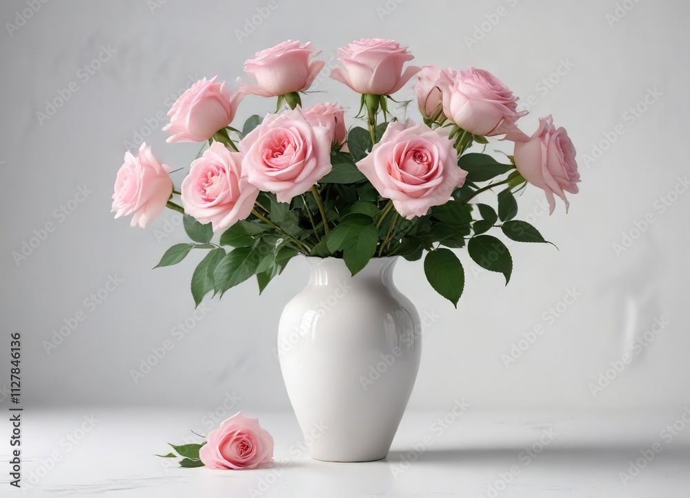 Soft pink roses in a vase on a white background , Valentine's Day, bouquet Soft pink roses in a vase on a white background , Valentine's Day, bouquet