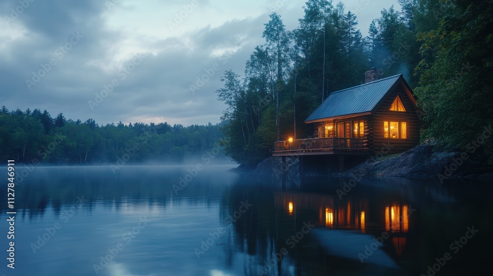 A secluded lakeside cabin for an intimate countdown, glowing candles, cozy interiors, and stunning water reflections A secluded lakeside cabin for an intimate countdown, glowing candles, cozy interiors, and stunning water reflections