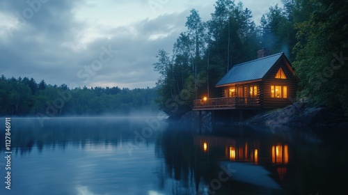 A secluded lakeside cabin for an intimate countdown, glowing candles, cozy interiors, and stunning water reflections