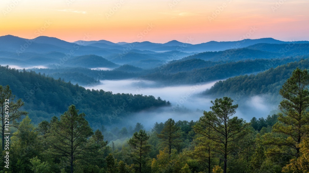 Misty Mountains Sunrise Scenic View Misty Mountains Sunrise Scenic View
