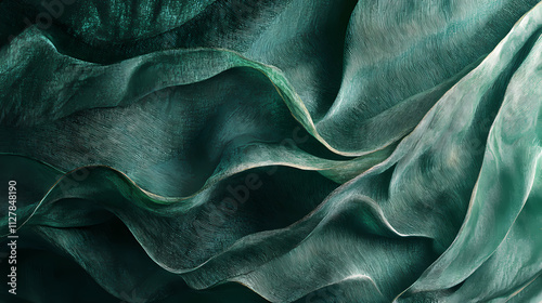 Abstract of a green fabric with a soft wave. Verdigris. Illustration photo